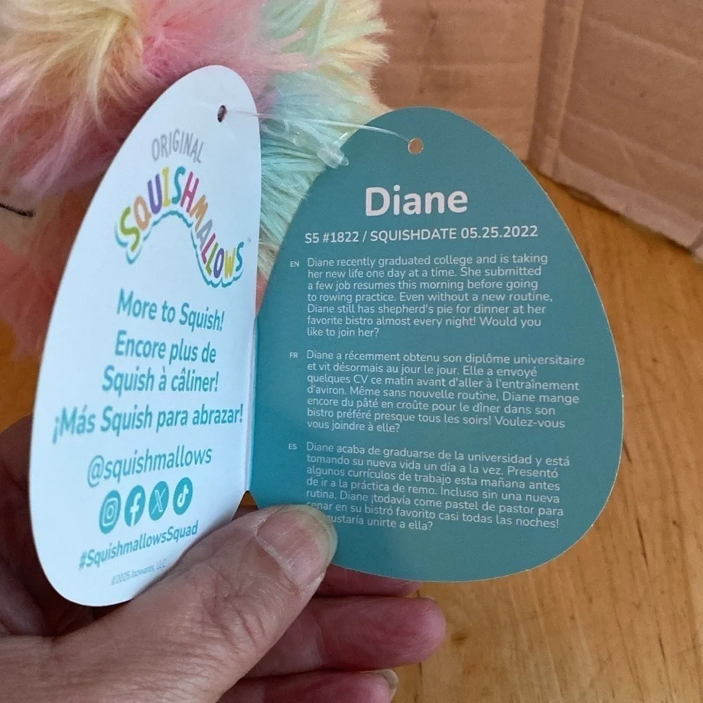 Squishmallows Diane Plush Toy - Multicolor Rainbow Bigfoot, 5